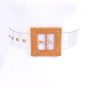 BNWT Plus Size Square Bamboo Buckle Cleared Transparent Fashion Belt